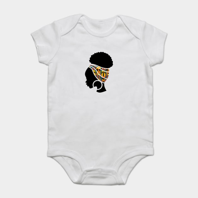 Afro Hair Woman with African Pattern Headwrap Baby Bodysuit by logiamerch